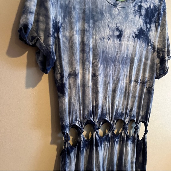 American Eagle Blue Tie-Dye T-Shirt Dress with Waist Cut-Outs Size L - Picture 4 of 7